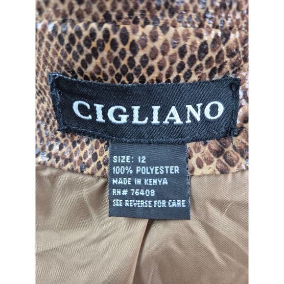 Cigliano brown snakeskin Faux Leather Vegan long blazer fully lined Sz 12 - Picture 3 of 4